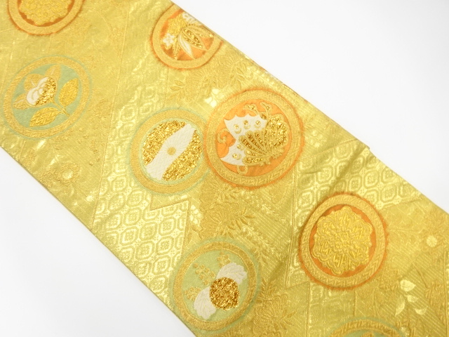 松皮菱に菊・桐・蝶模様織出し袋帯